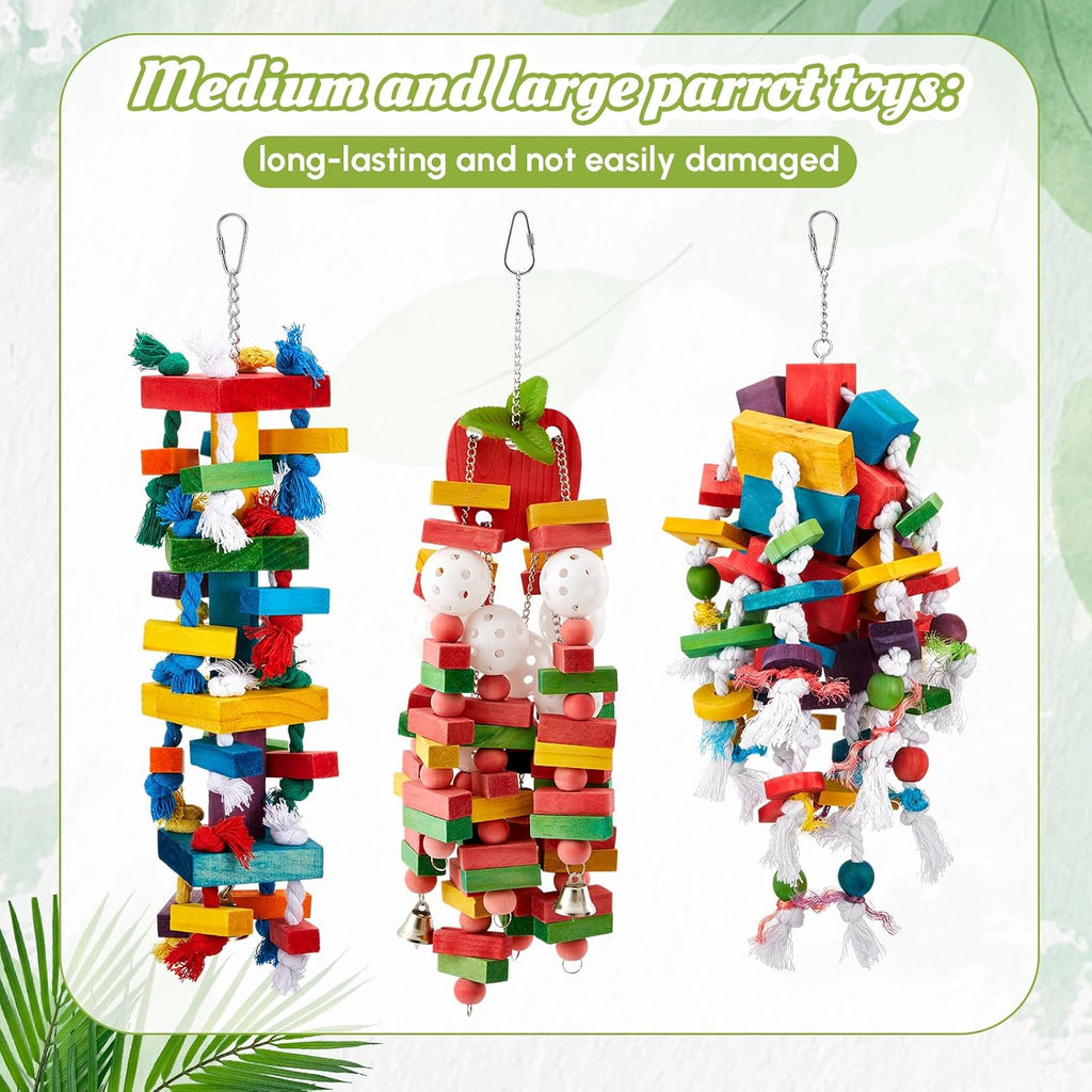 Seenelling 3 Pcs Extra Large Bird Toys for Parrots, Block and Rope