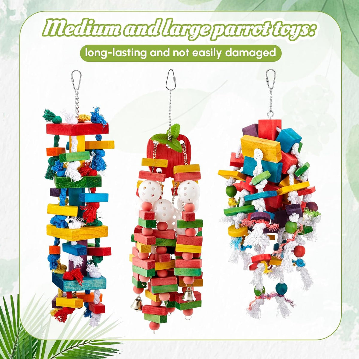 Seenelling 3 Pcs Extra Large Bird Toys for Parrots, Block and Rope