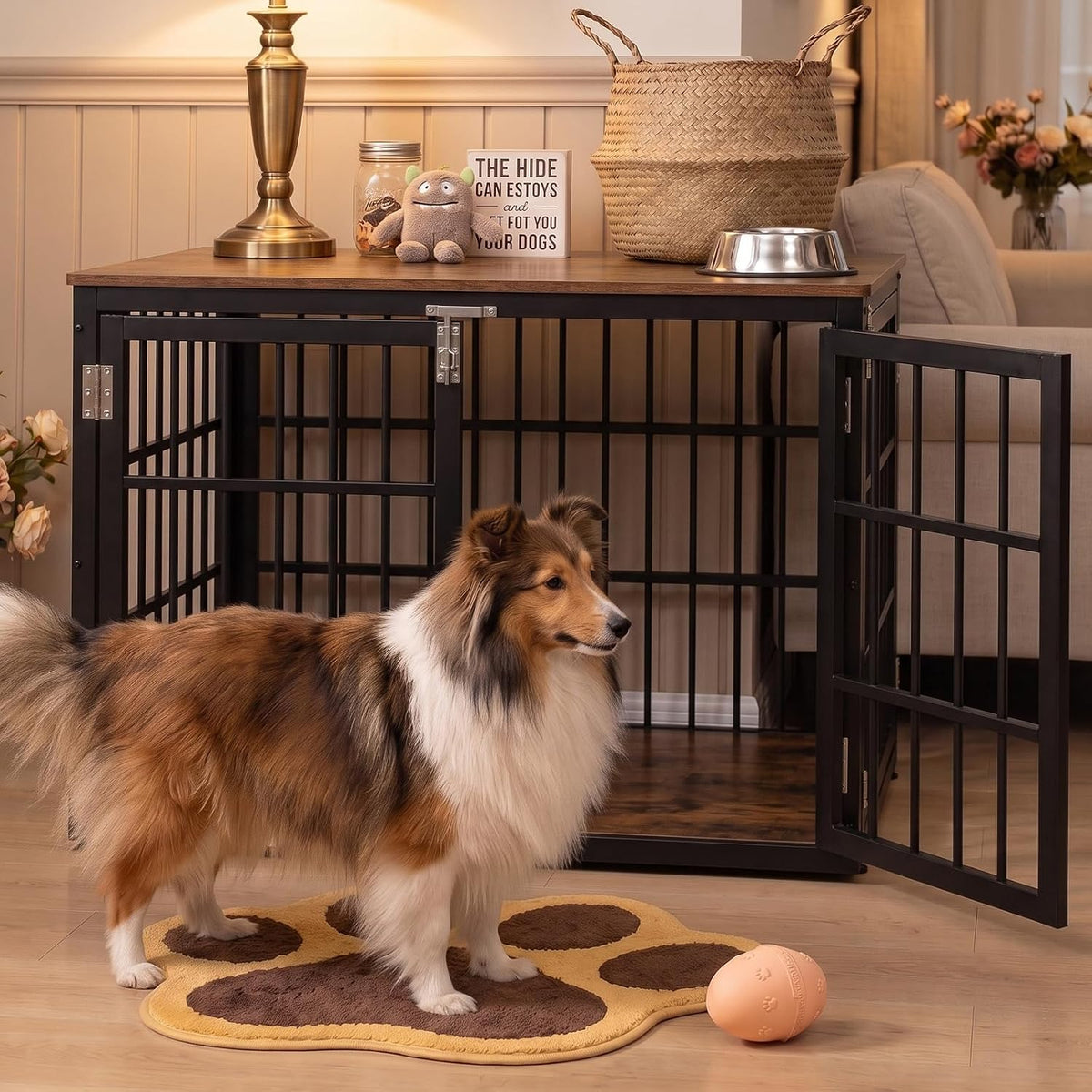 DUMOS Dog Crate Furniture 42 Inch Indoor Crate for Large Dog Wooden Kennel