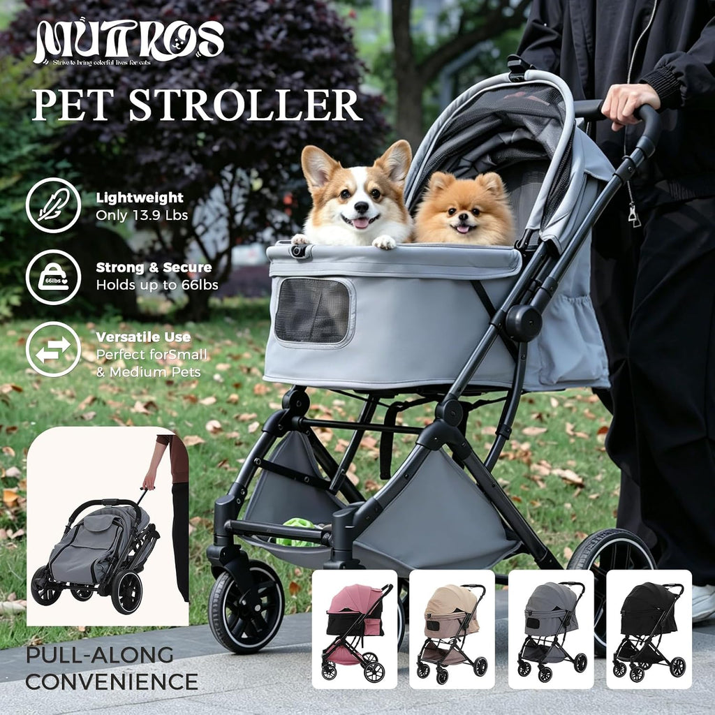MUTTROS Pet Stroller for Dogs & Cats, 66lbs, Gray