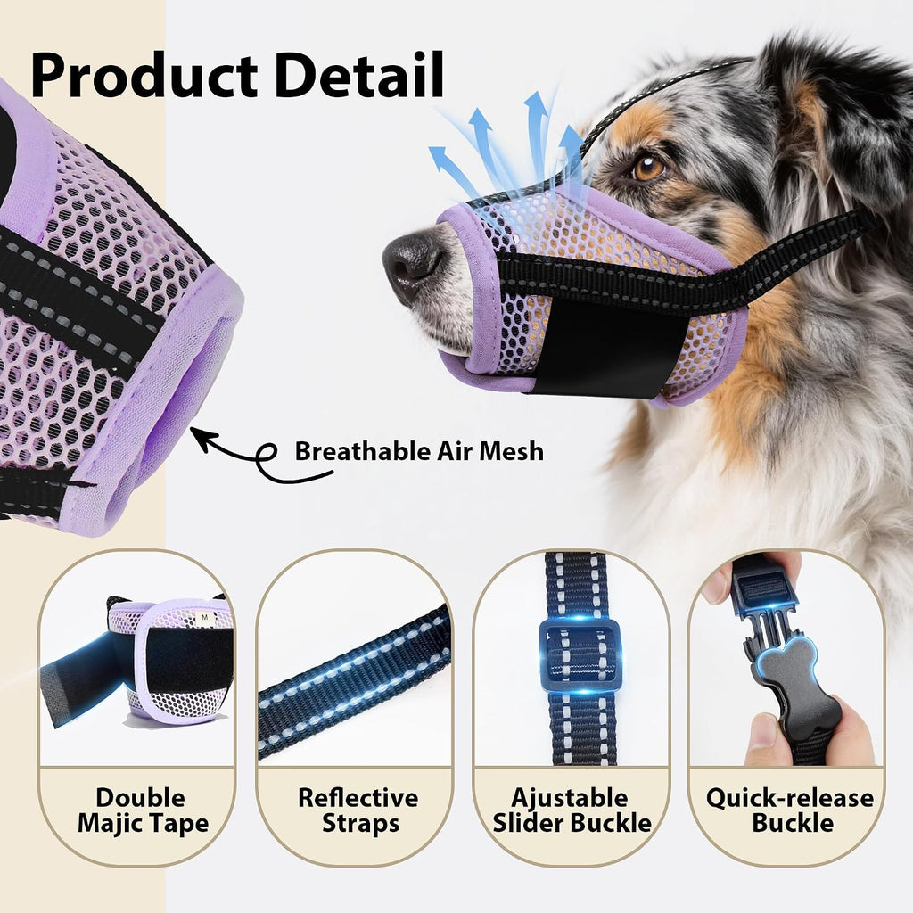 Dog Muzzle with Air Mesh Reflective Straps Allows Panting Drinking