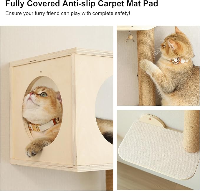 FUKUMARU Cat Wall Shelves, 5-Piece Stable Wooden Wall-Mounted Furniture Set - Image 4