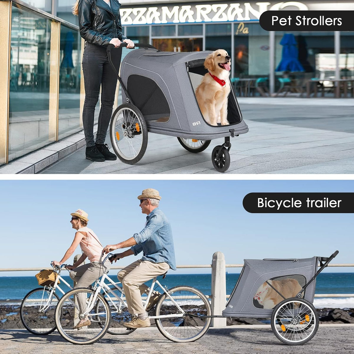 Beberoad Dog Stroller for Large Dogs Up to 100 lbs with Built-in Ramp