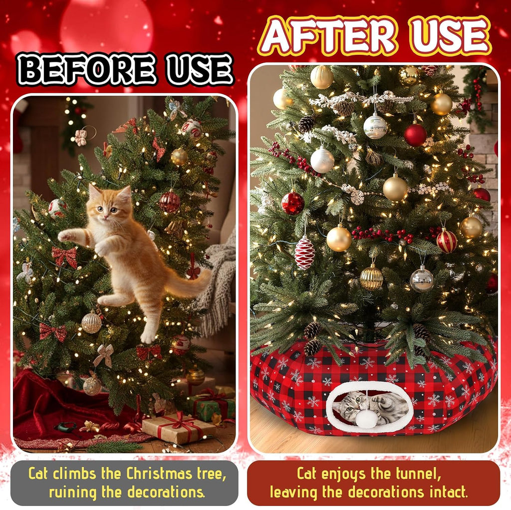 Arrowbash Cat Tunnel for Christmas Tree 3ft Snowflake Plaid Tree Skirt