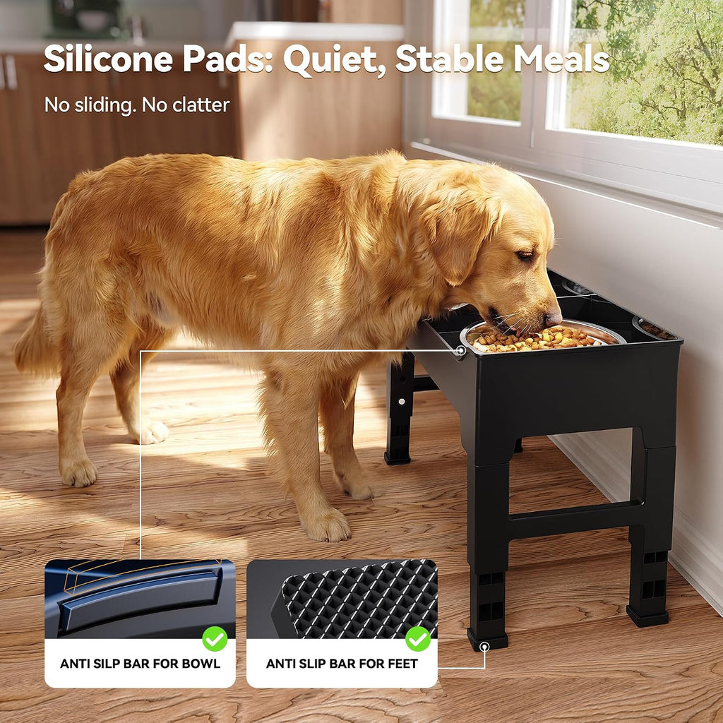 CZPET Elevated Dog Bowls, Splash Guard 4-Height Adjustable, Stainless Bowls