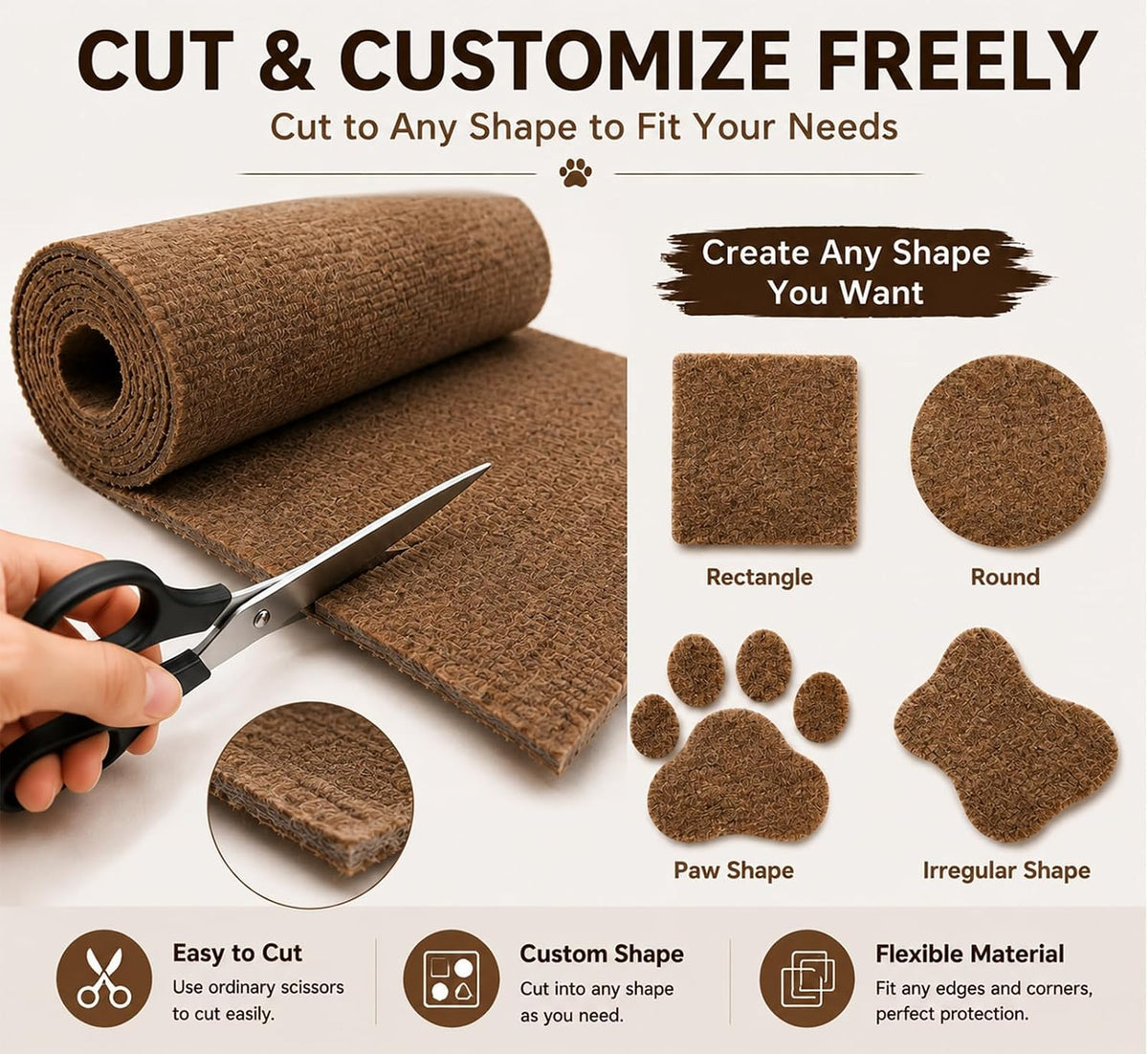 Cat Scratch Furniture Protector Trimmable DIY Self-Adhesive Couch Protector from Cat Claws Covering Cat Scratching Post or Wall Indoor