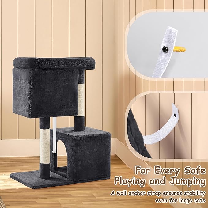 Yaheetech 33.5in Cat Tree, Small Kittens Tower w/Large Perch&2 Cozy Condos - Image 6