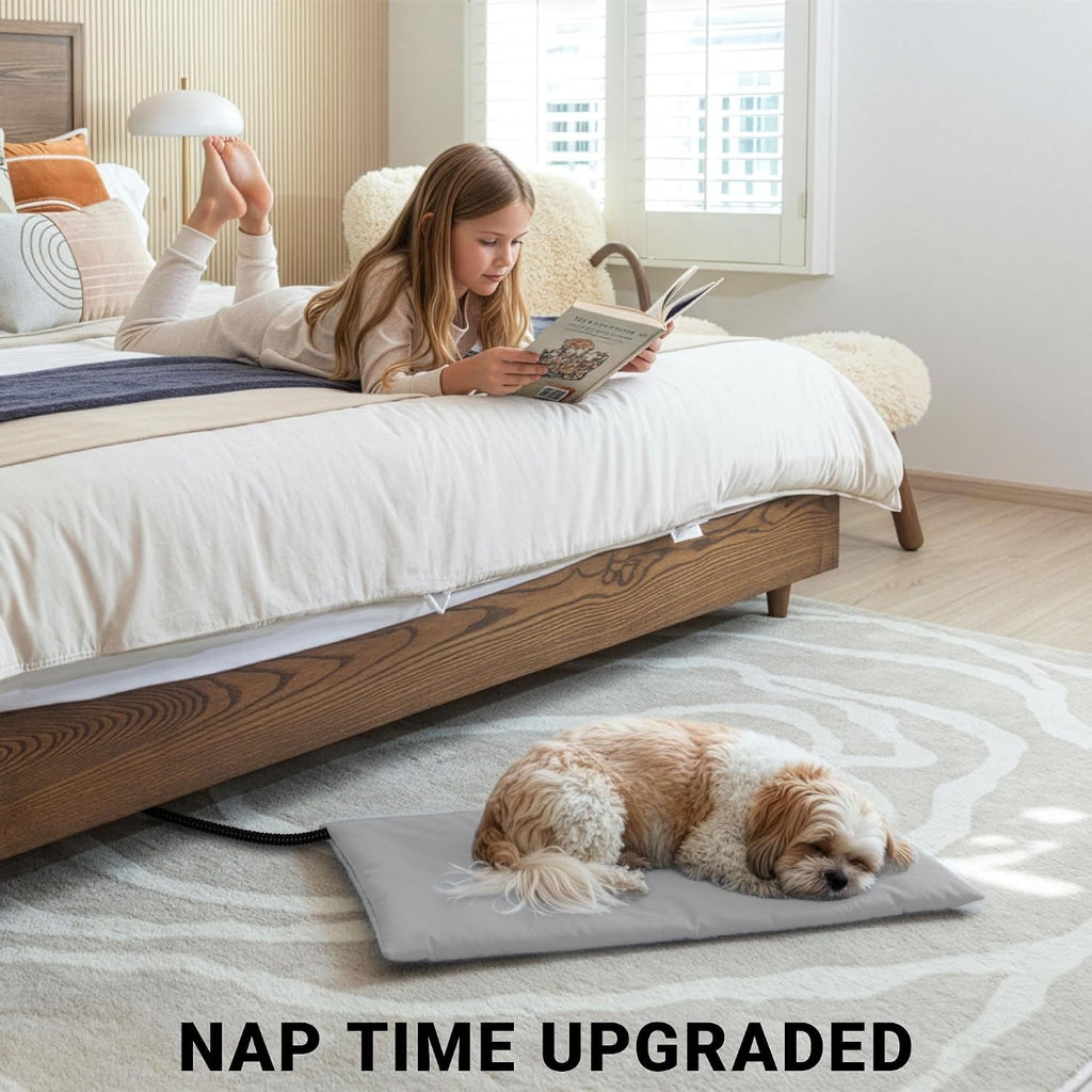 G128 Small Pet Heating Pad 17.72x15.75IN, 6 Adjustable Temperature Dog Cat Heating Pad with Timer, Waterproof Heated Cat Dog Bed with Chew Resistant Cord, Indoor Electric Pet Heated Mat