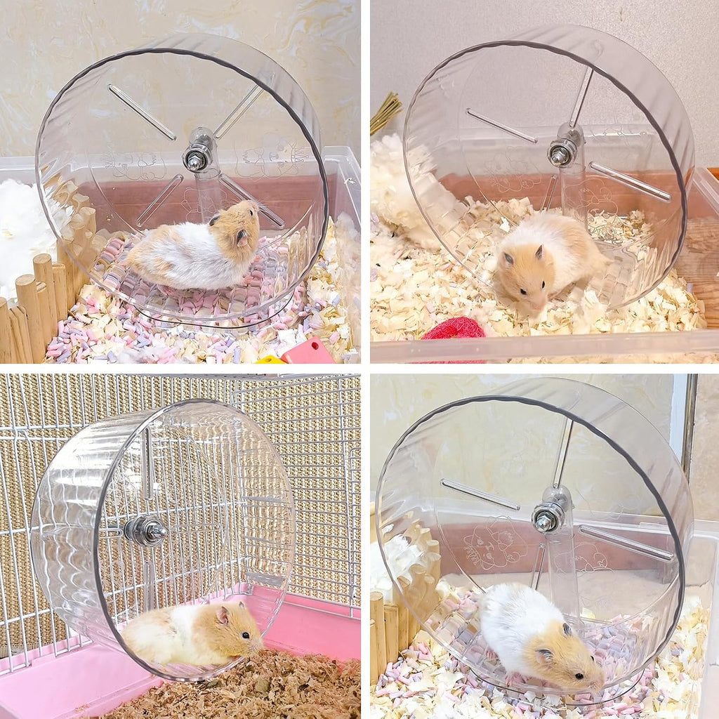 Silent Hamster Exercise Wheel,9.5 Inch Quiet Spinner Syrian Hamster Running Wheel,Silent Wheels with Anti-Skid & Adjustable Stand for Rats, or Other Small Pets,Transparent