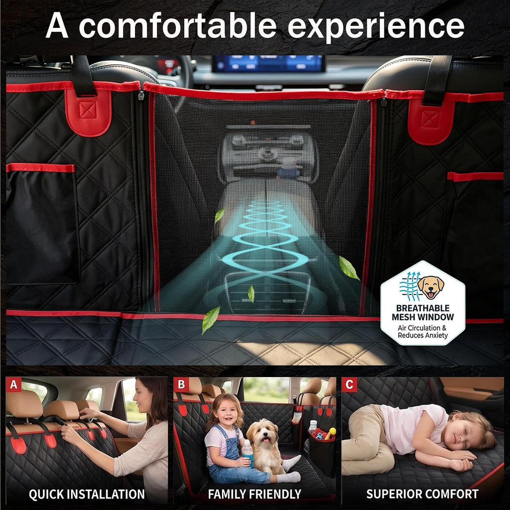 Dog Car Seat Cover for Back Seat with Soft Blankets, New Upgraded Waterproof Dog Hammock with Mesh Window, Wear-Resistant Hard Bottom Back Seat Holds 500 lbs, 66"x60"Size Fits Cars, Trucks, SUVs
