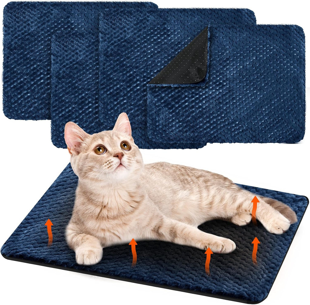 Drydiet 4 Pcs Self Heating Cat Pad Self Warming Cat Bed 16x20 in, Navy Blue