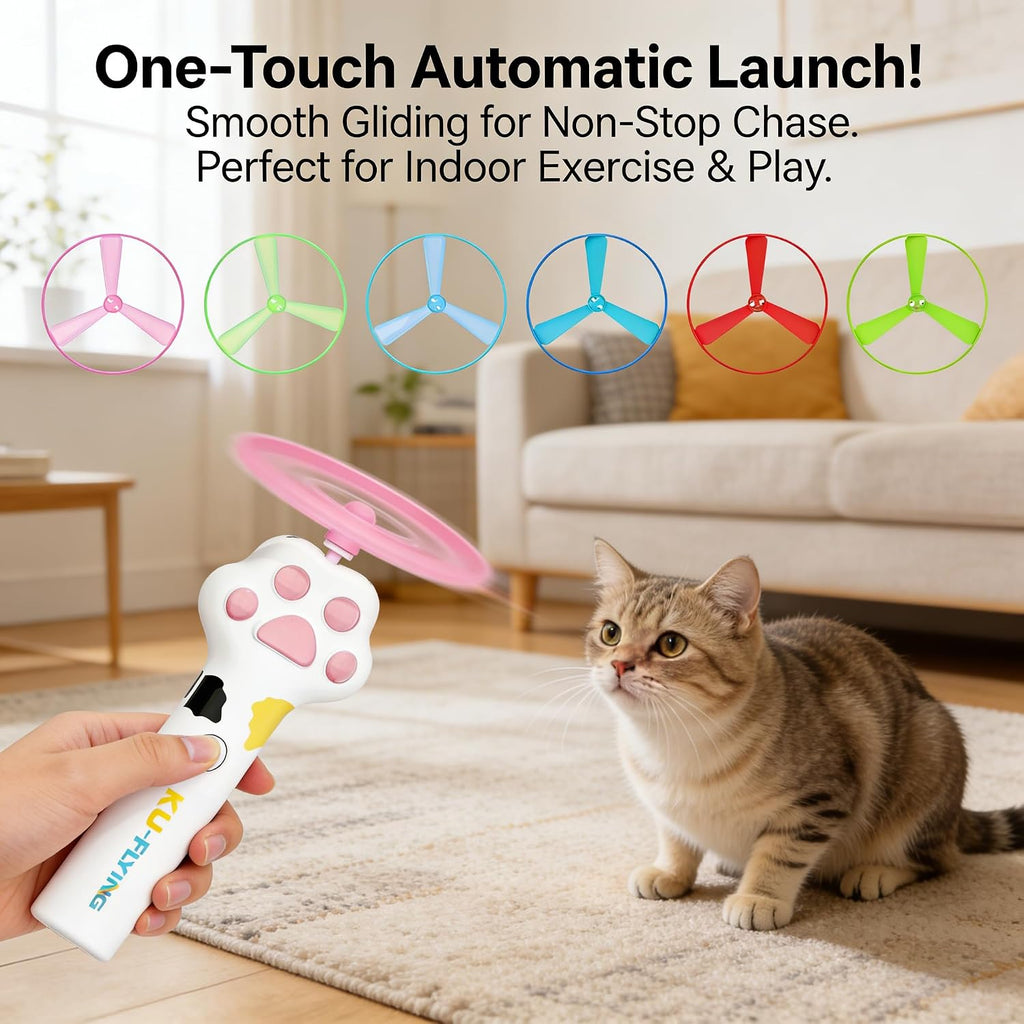 Cat Toy Disc Launcher,Rechargeable Interactive Cat Fetch Toy with 10 Discs