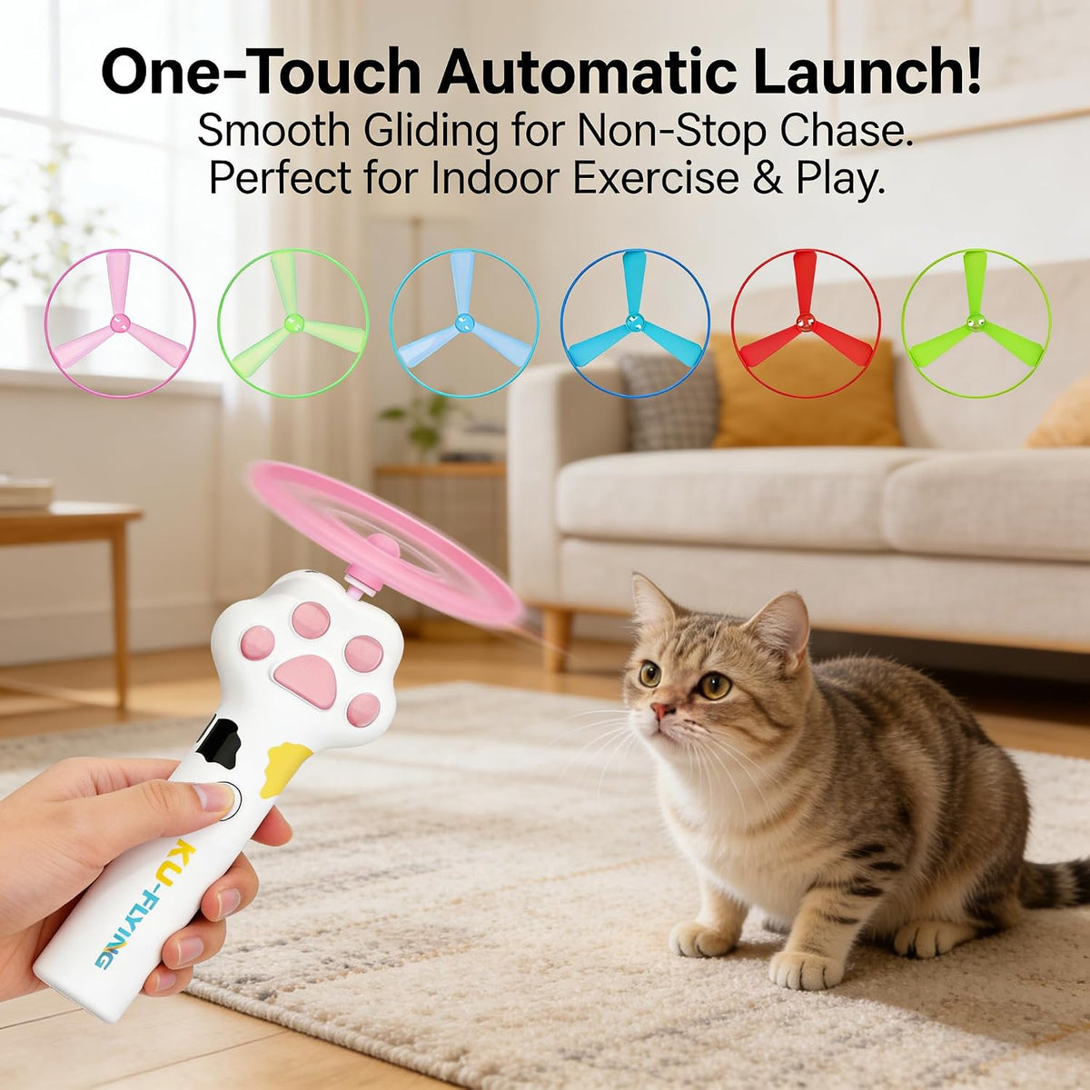 Cat Toy Disc Launcher,Rechargeable Interactive Cat Fetch Toy with 10 Discs