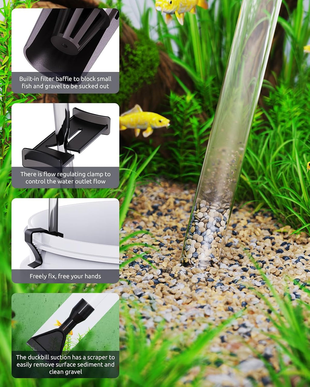 SEAOURA Aquarium Vacuum Gravel Cleaner Adjustable Fish Tank Siphon Cleaner