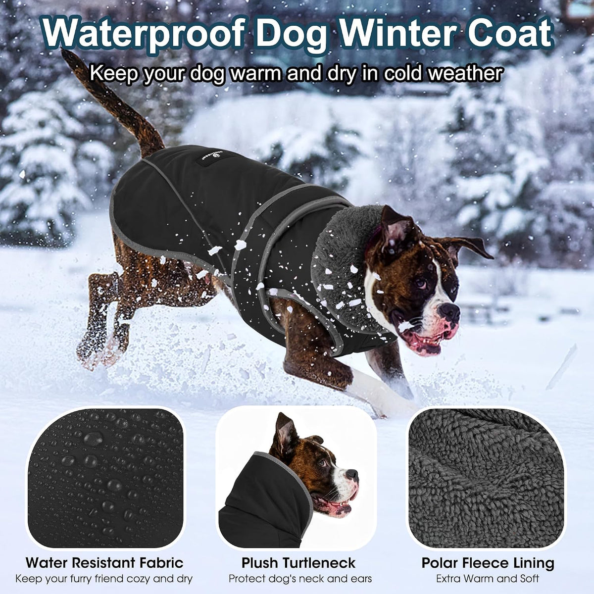 Dogcheer Dog Winter Coat, Waterproof Dog Jacket with Zipper Leash Opening