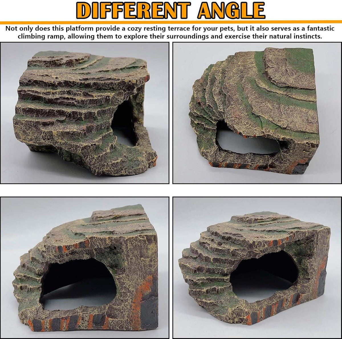 kathson Small Turtles Basking Platform,Resin Reptile Hideouts Cave Habitat Decor,Tortoise Hide Cave with Climbing Ramp Step,Bearded Dragons Hide Basking Rocks Accessories for Lizard,Gecko,Frog