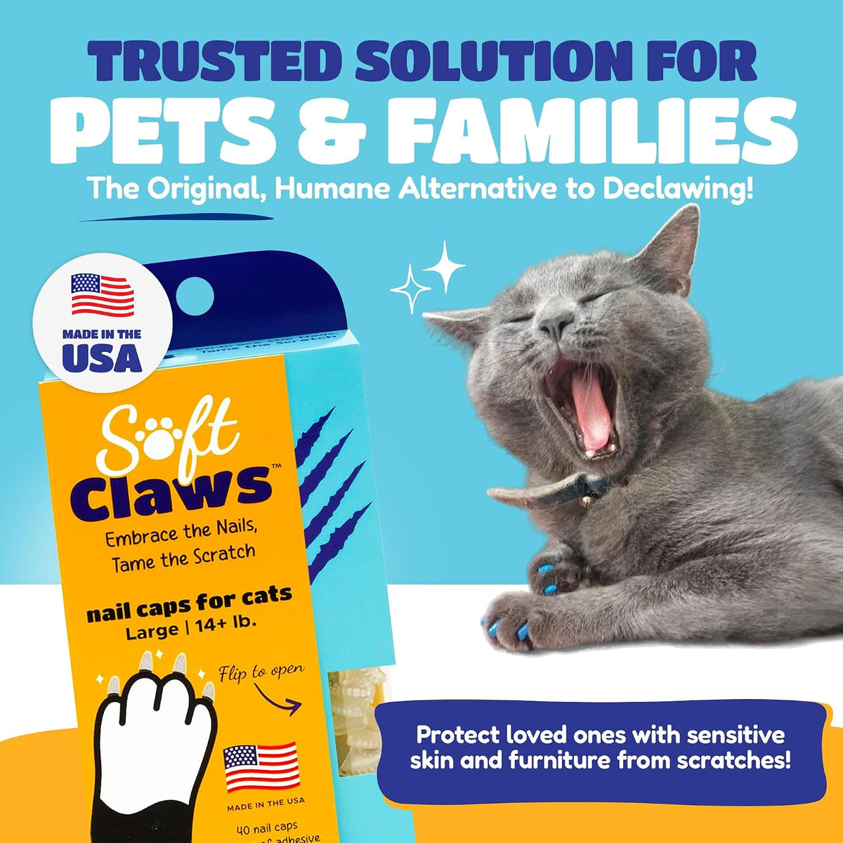 Soft Claws Nail Caps for Large Cats, 40 Caps, Purple