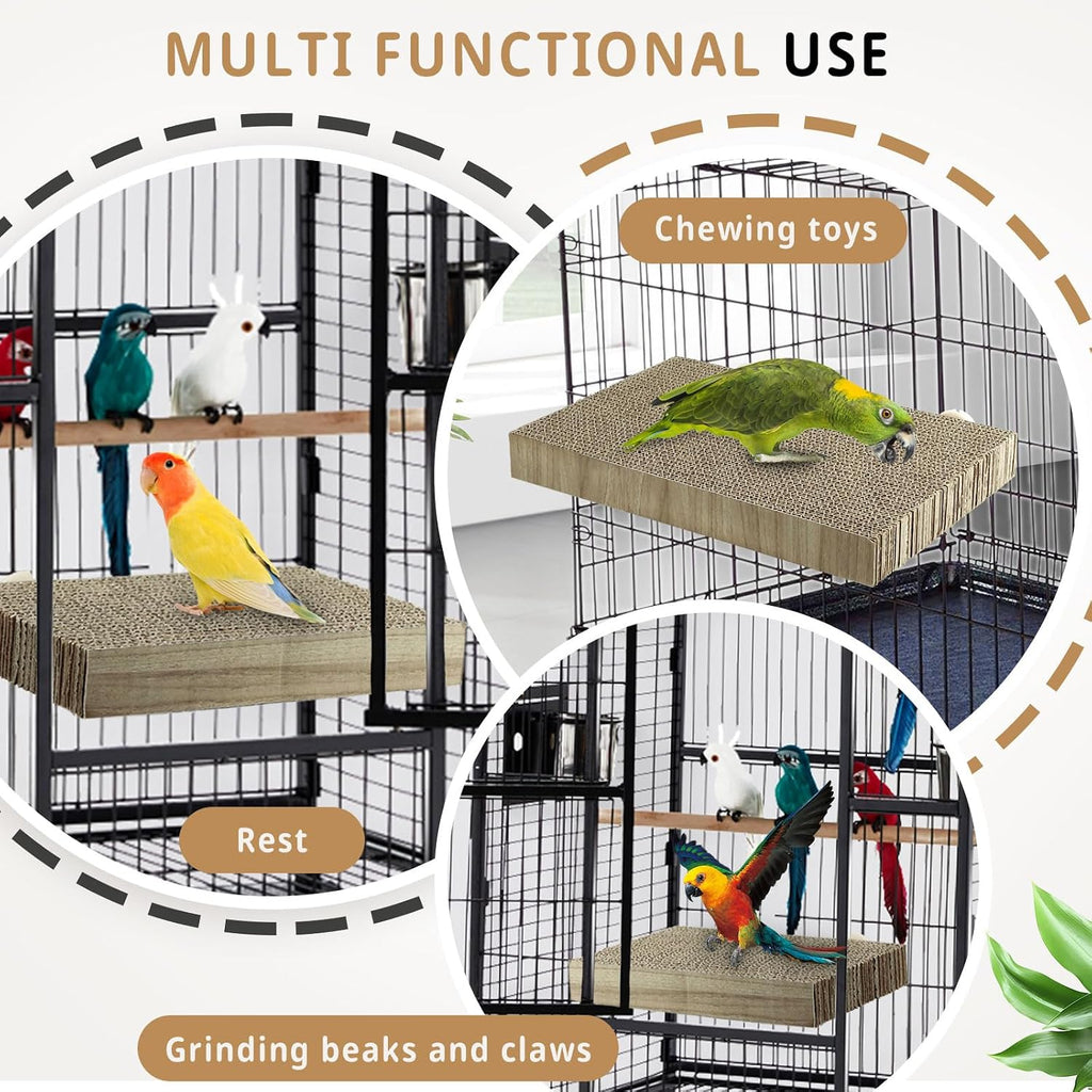 2 Pack Parrot Perch Bird Chew Toys, Large Cardboard Parakeet Cage Stand Playground, Conure Platform Cockatiel Shredding Grinding Cage Accessories for Budgie Cockatoo, 12.2 x 7.7 x 1.2in
