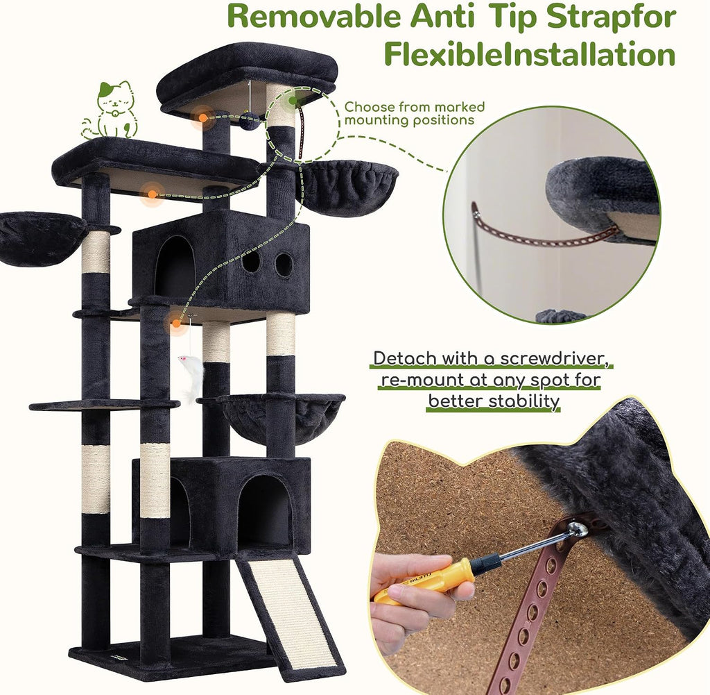 Globlazer 83in Extra Large Maine Coon Cat Tree, F83J, Dark Grey