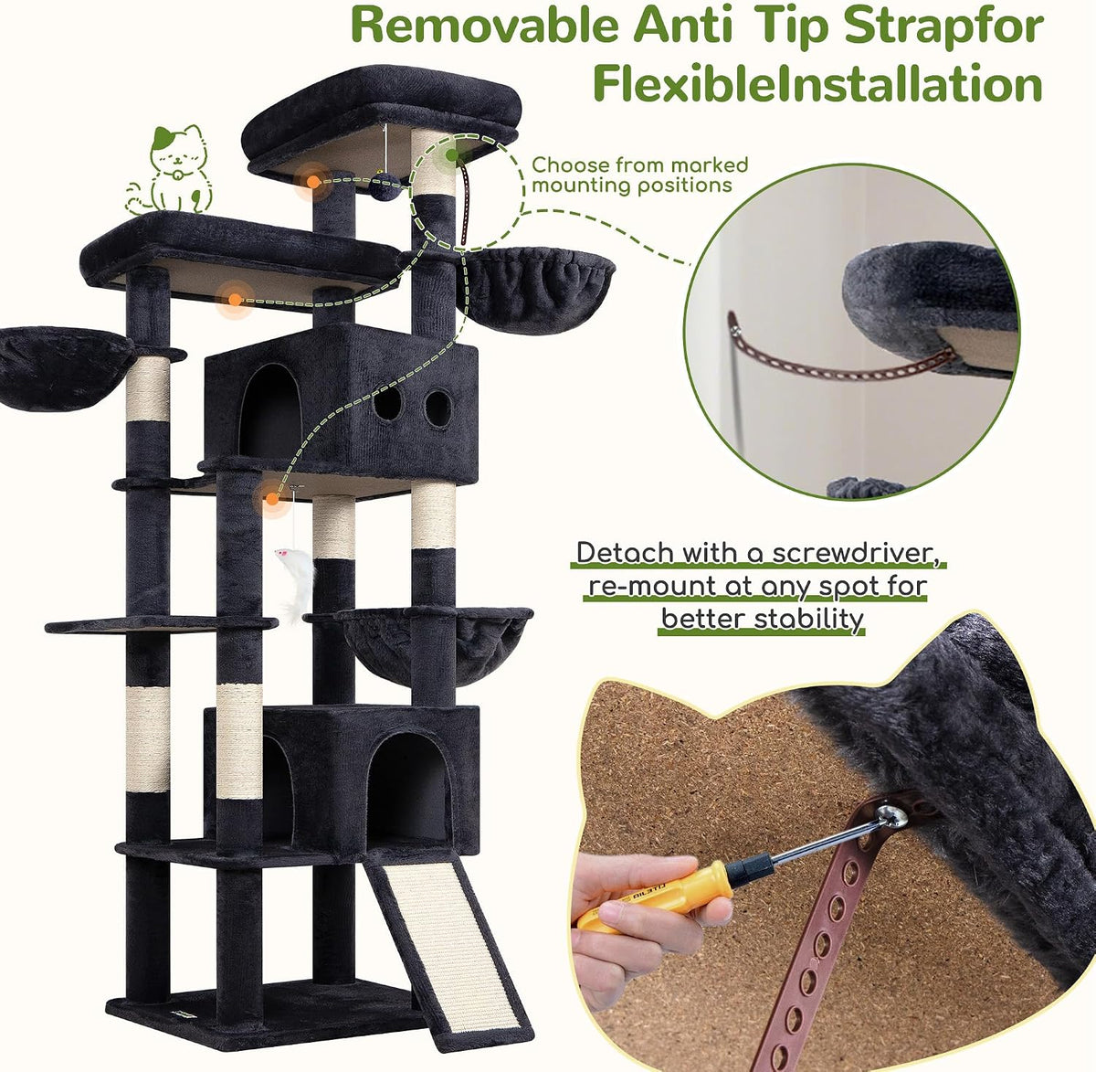 Globlazer 83in Extra Large Maine Coon Cat Tree, F83J, Dark Grey