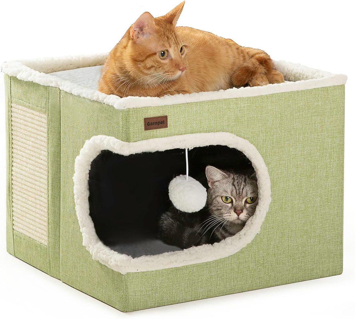 Garnpet Cat Bed for Indoor Cats Cube House, Covered Cat Cave Beds & Furniture with Scratch Pad and Hideaway Tent, Cute Modern Cat Condo for Multi Small Pet Large Kitten Kitty, Grey