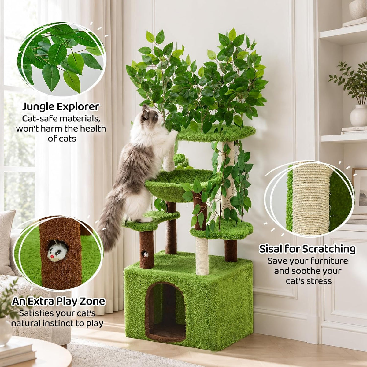 Woochpet 60"Large Cat Tree with Scratching Post,Tall Cat Tower with Hammock