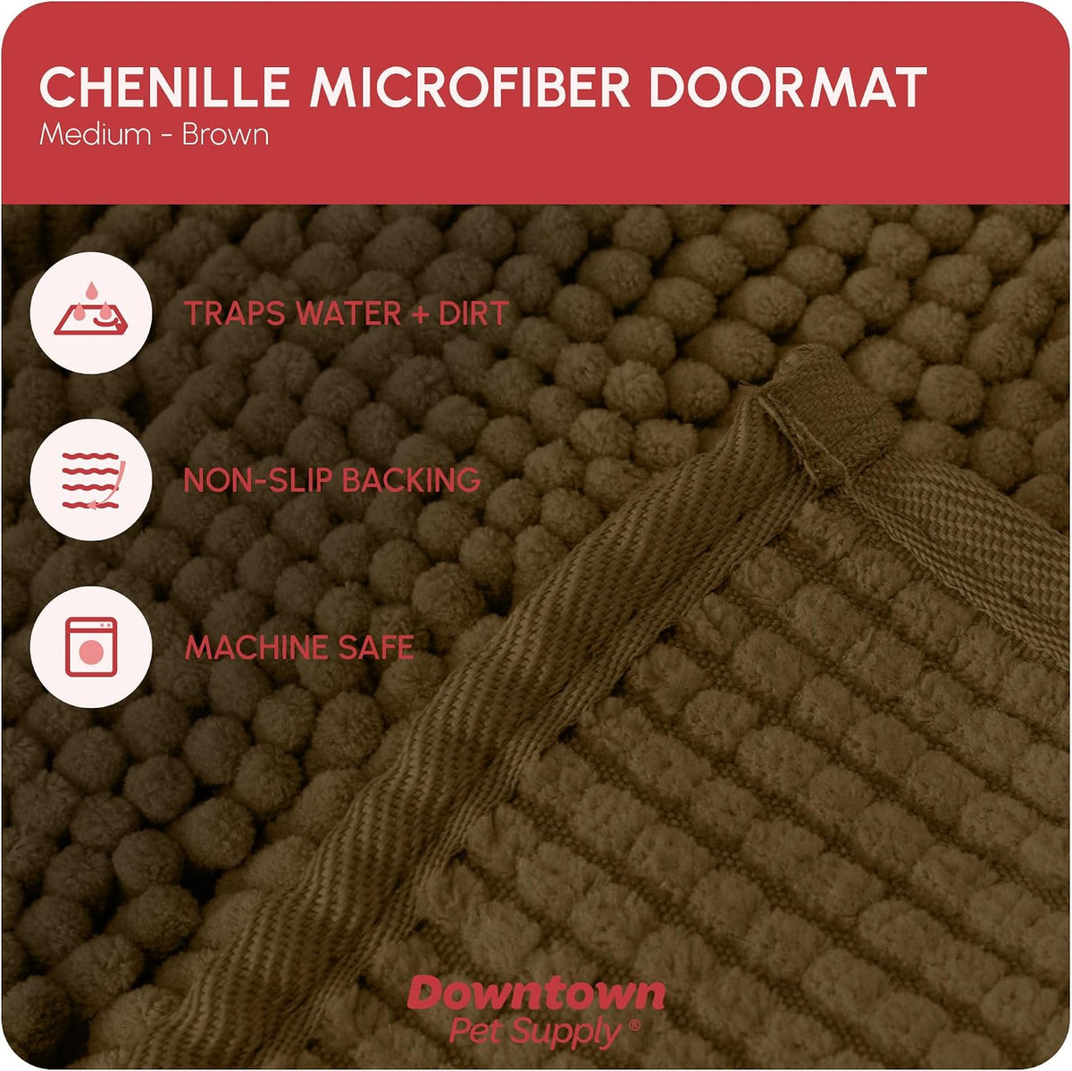 Dog Mud Mat, 31" x 20" Brown – Thick Microfiber Entry Rug for Snow, Mud & Salt – Absorbent, Quick-Dry, Washer-Safe & Non-Slip, Medium