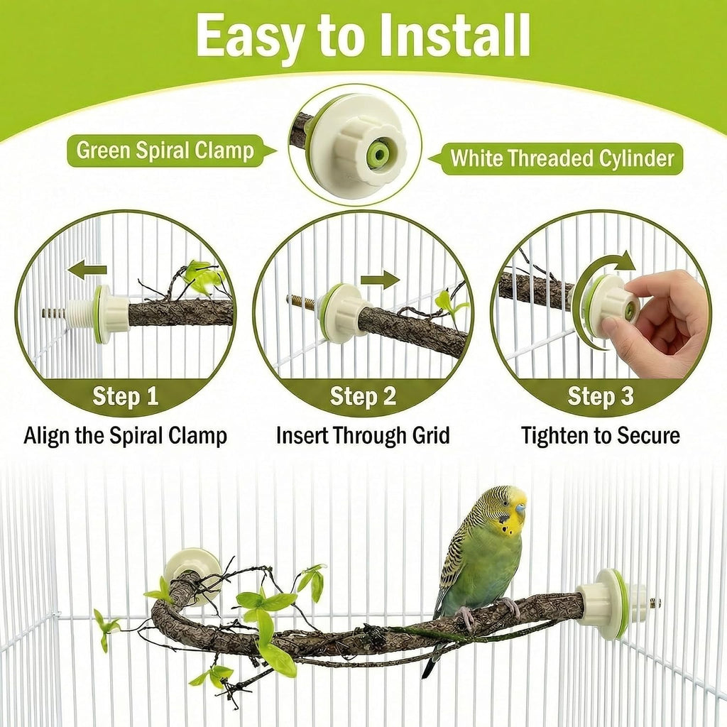 Large Natural Bird Perch for Cage, Bendable Tree Branch Parrot Perch Stand with Leaf Design, Bird Cage Accessories for Macaw, African Grey Parrot, Cockatiel, Cockatoo (Large)