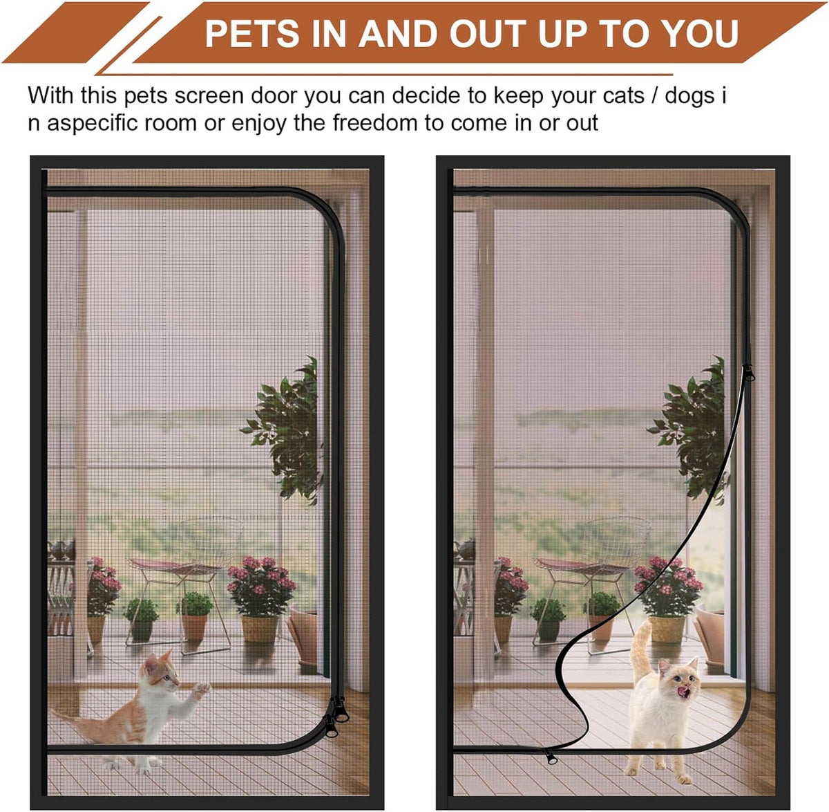 Upgraded Reinforced Pet Screen Door Thickened Cat Resistant Mesh Screen Door for Living Room, Bedroom, Patio, Dog Cat Scratch Proof Screen with Zipper Closure (Fits Door Size up to 32''x 80'', Black)