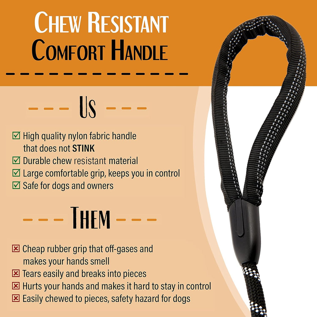 Dog Leash, Reflective Rope, Chew Resistant Paracord for Medium and Large Dogs, Durable Metal Clasp, Attaches to Pet Collar (5 Foot, Black)