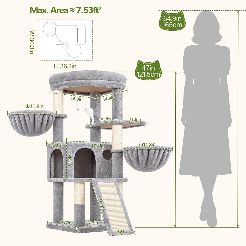 Globlazer
47
Inch
Cat
Tree
Tower
for
Indoor
Cats,
S47,
Light
Grey