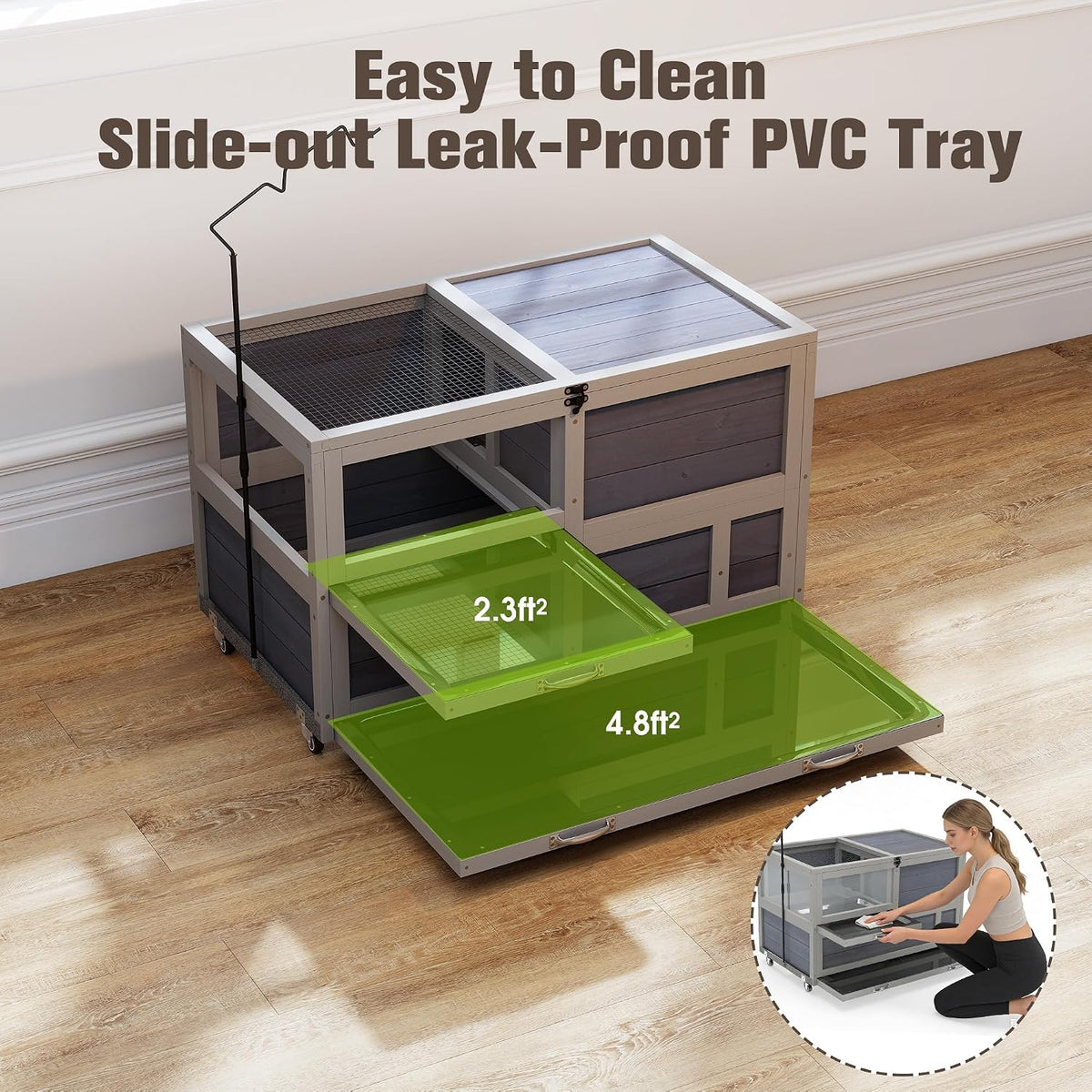 2-Tier Tortoise Habitat, Large Rolling Tortoise Enclosure House, Grey