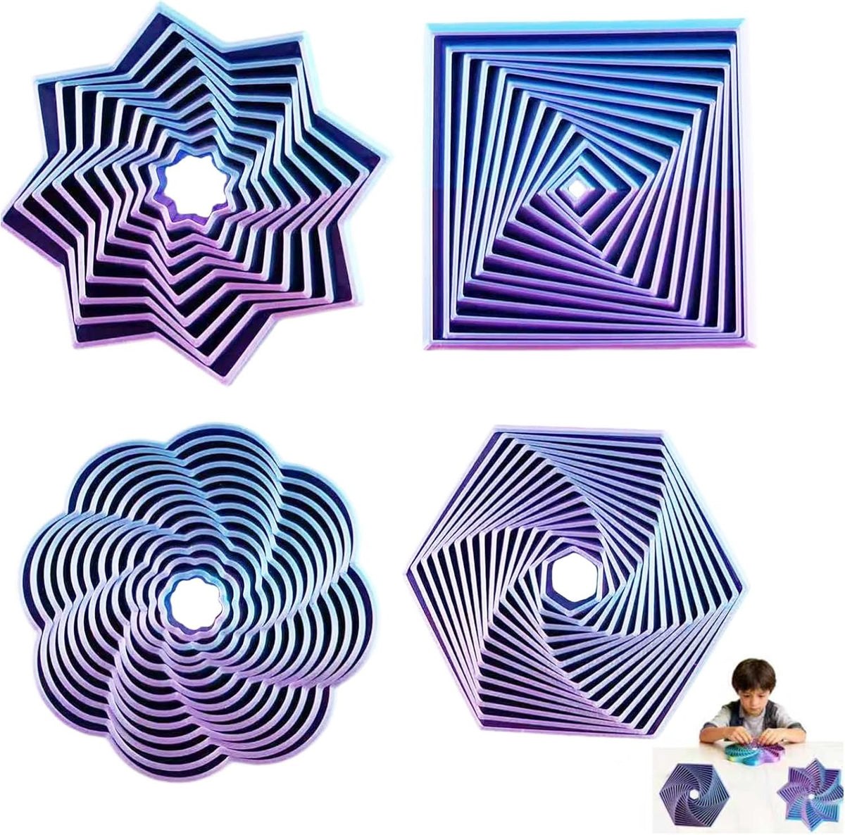 Easter Basket Stuffers 4 Packs Expanded Sensory Fidget Star,Fractal Fidget Hexagon,Hexagon Fidget Toy for Relax,Hexagonal Fidget Toy Stress Relief Pocket Toy Easter Gifts