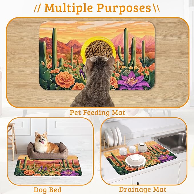 Pet Feeding Mat, Cactus Absorbent Dog Cat Food Mat Desert Dog Mat - Image 7