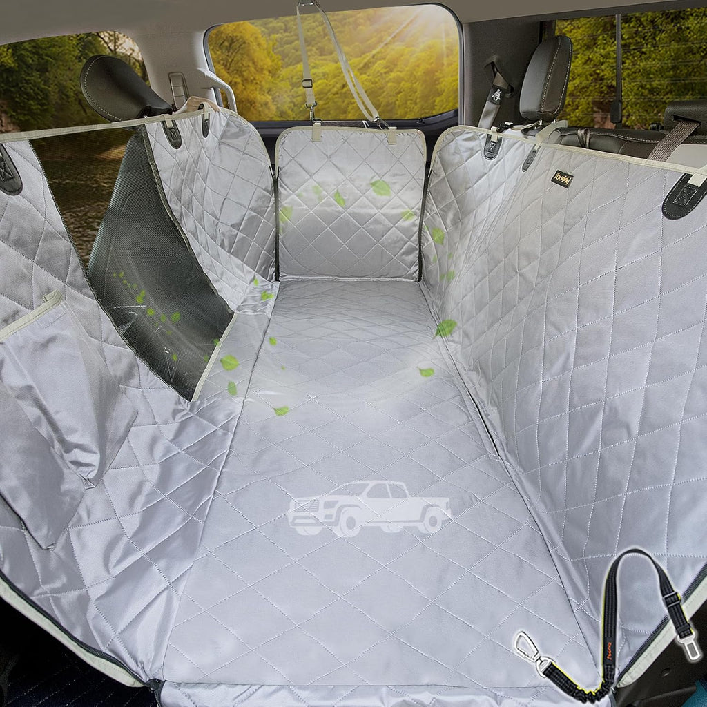 56"Wx60"L Dog Car Seat Cover for SUV & Truck, Heavy Duty 900D Waterproof Pet Hammock with Mesh Window, Odorless Scratchproof Backseat Protector for Large Dogs, Fit Model Y, F-150, RAV4 - Brown