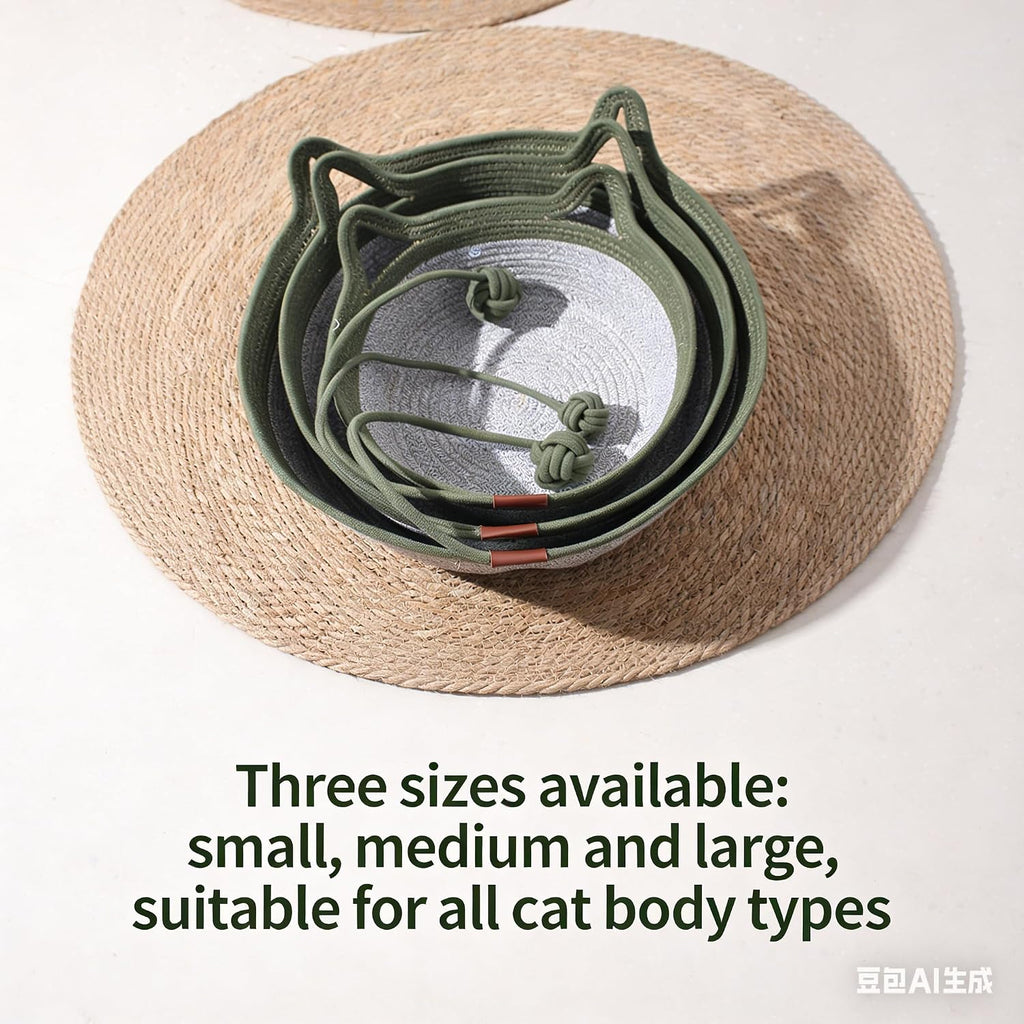 Instinct Basket for Cats & Cotton pad Stimuli Cat Bed with Toy Tail Cats Ear Design Breathable All Season Universal Scratch-Resistant (Grey, M)