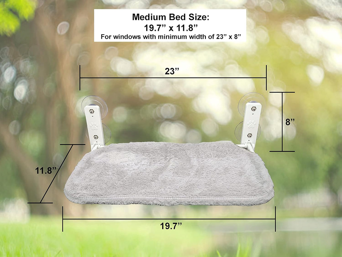 Family Safe Cordless Portable Foldable Cat Window Perch Hammock with Metal Frame, Strong Suction Cups, and 2 Fabric Covers for Indoor Cats - Medium