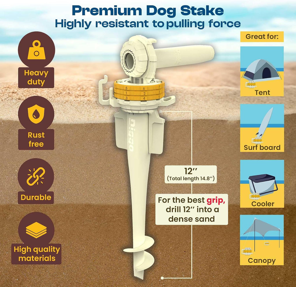 DIGGO Beach Anchor with Combination Lock, Anti-Theft Umbrella & Dog Stake 1.0