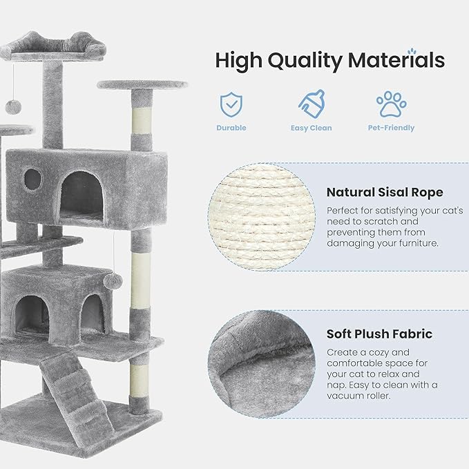 54 Inches Cat Tree Tower for Indoor Cats, Cat Tree Tower Condo - Image 4