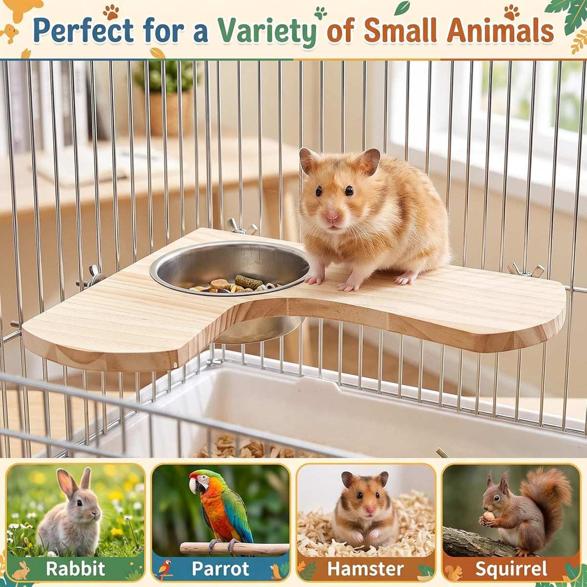 Hacaroa 7 Pcs Chinchilla Cage Accessories, Hamster Ledges with Food Bowl