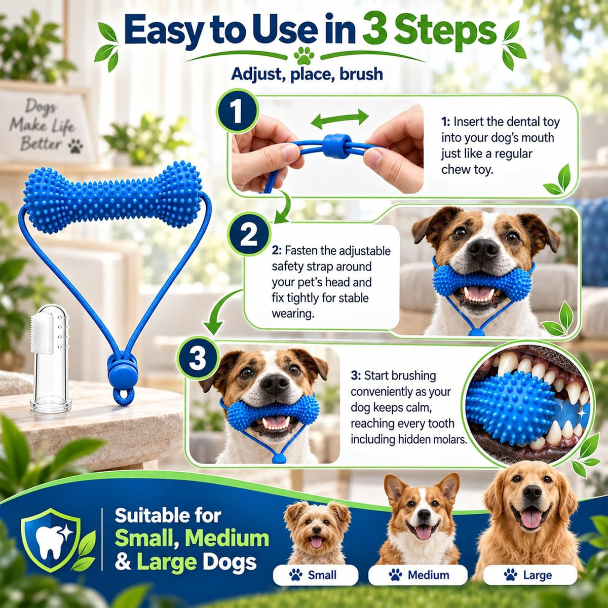Dual-Action Canine Dental Prop, Dog Dental Chew Toy for Easier Teeth Brushing, Premium Pet Oral Care Accessory，Brushing Toothbrush Tools Care Chew Toys（1PCS）