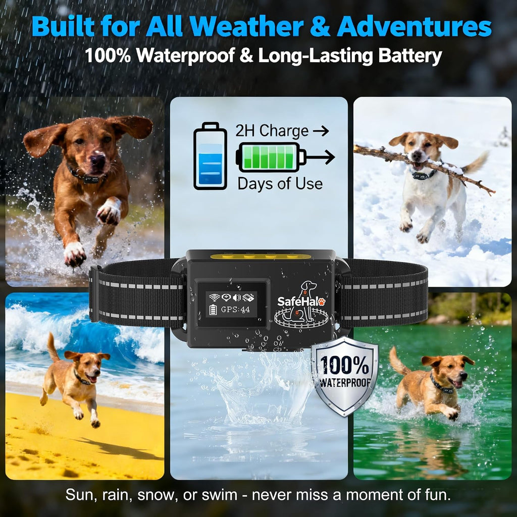 GPS Wireless Dog Fence System, No Subscription Electric Dog Collar, Circular (65-9,840 ft Radius) & Custom Boundaries, Waterproof Portable Pet Containment System for Medium & Large Dogs