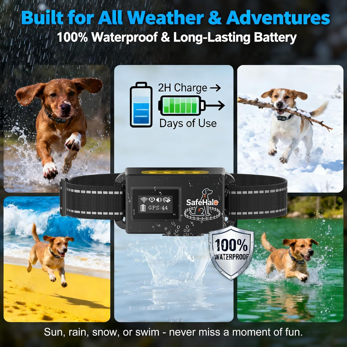 GPS Wireless Dog Fence System, No Subscription Electric Dog Collar, Circular (65-9,840 ft Radius) & Custom Boundaries, Waterproof Portable Pet Containment System for Medium & Large Dogs