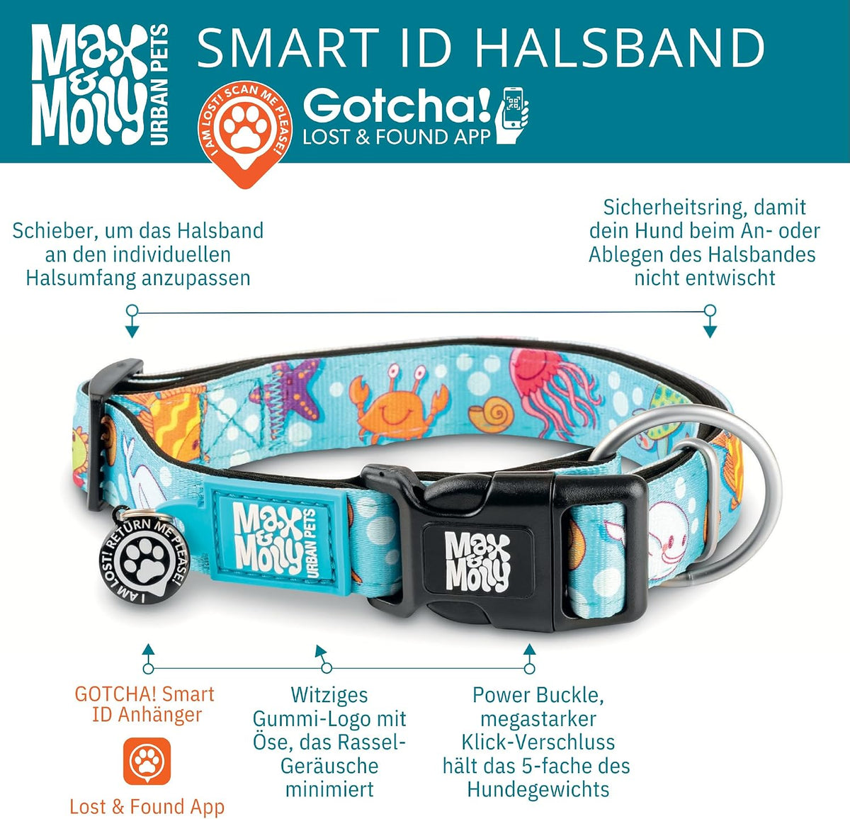 Max & Molly Urban Pets Smart ID Dog Collar - Soft Neoprene, Waterproof, Machine Washable, Power Buckle, Gotcha! QR Tag & Custom App Profile, Leopard Pink S