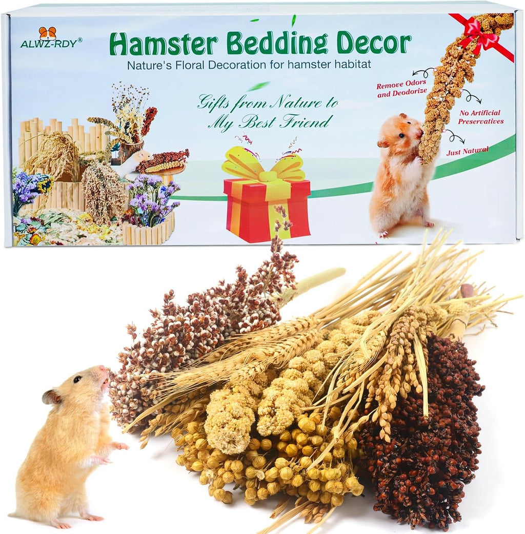 Natural Hamster Bedding, Hamster Herbs Flowers for Hamster Cage Enclosure Habitat Decor Hamster Sprays for Dwarf Syrian Guinea Hamsters Gerbil Degus or Other Small Animals（Flower Grain Version）