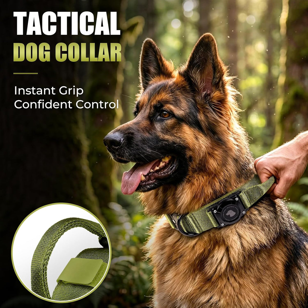 Tactical AirTag Dog Collar with Holder for Medium Large Dogs, Green, L