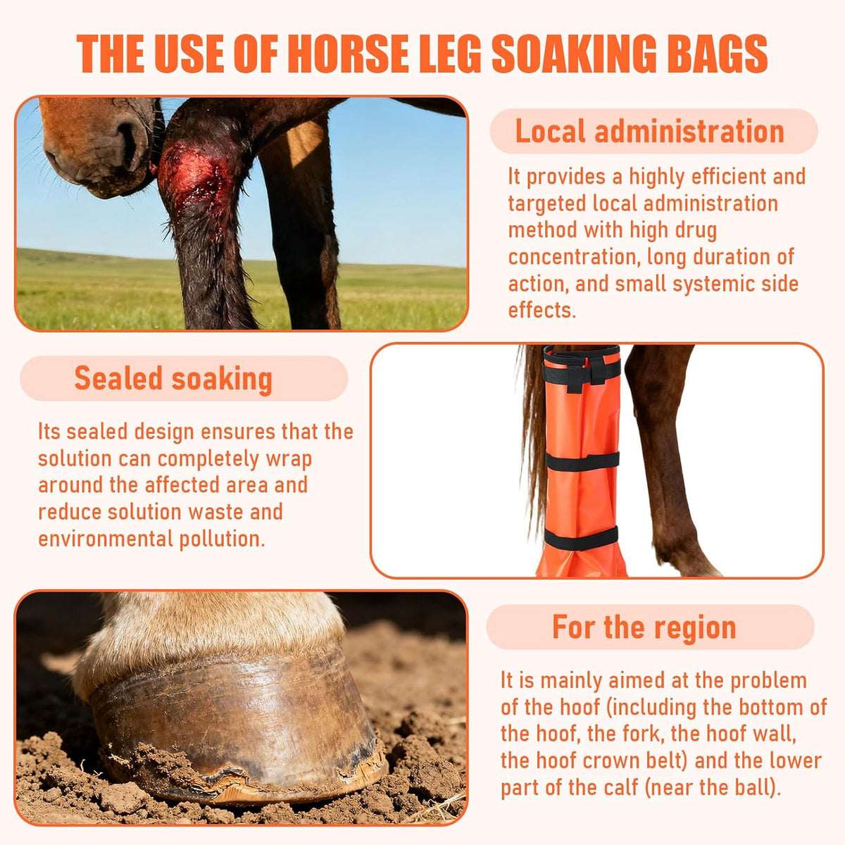 4 Pcs Easy Use Hoof Soaking Boot for Horse Soaker Bag, Hoof Care Treatment Bucket with EVA Pad and Elastic Band, 2 Pairs Horse Soaker Bag for Common Equine Hooves Ailment Problem