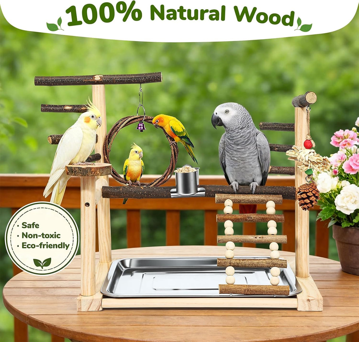 Bird Playground Wooden Parrot Stand for Small to Medium Birds