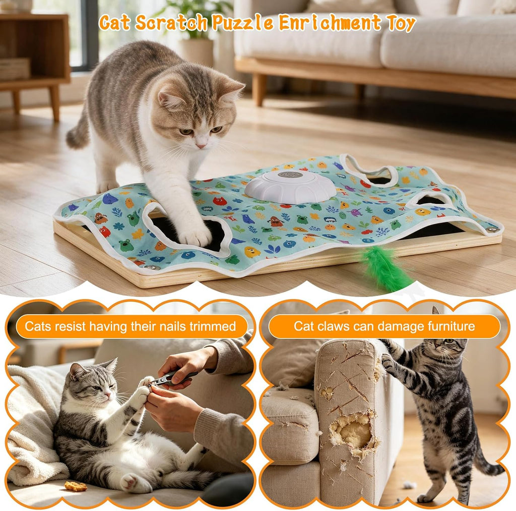 Interactive Cat Toys with Scratching Board, Rechargeable Touch Activated, Hide and Seek Design, Mouse Squeaky,Cat Enrichment Toy for Bored Cats 11.5" *15.5"