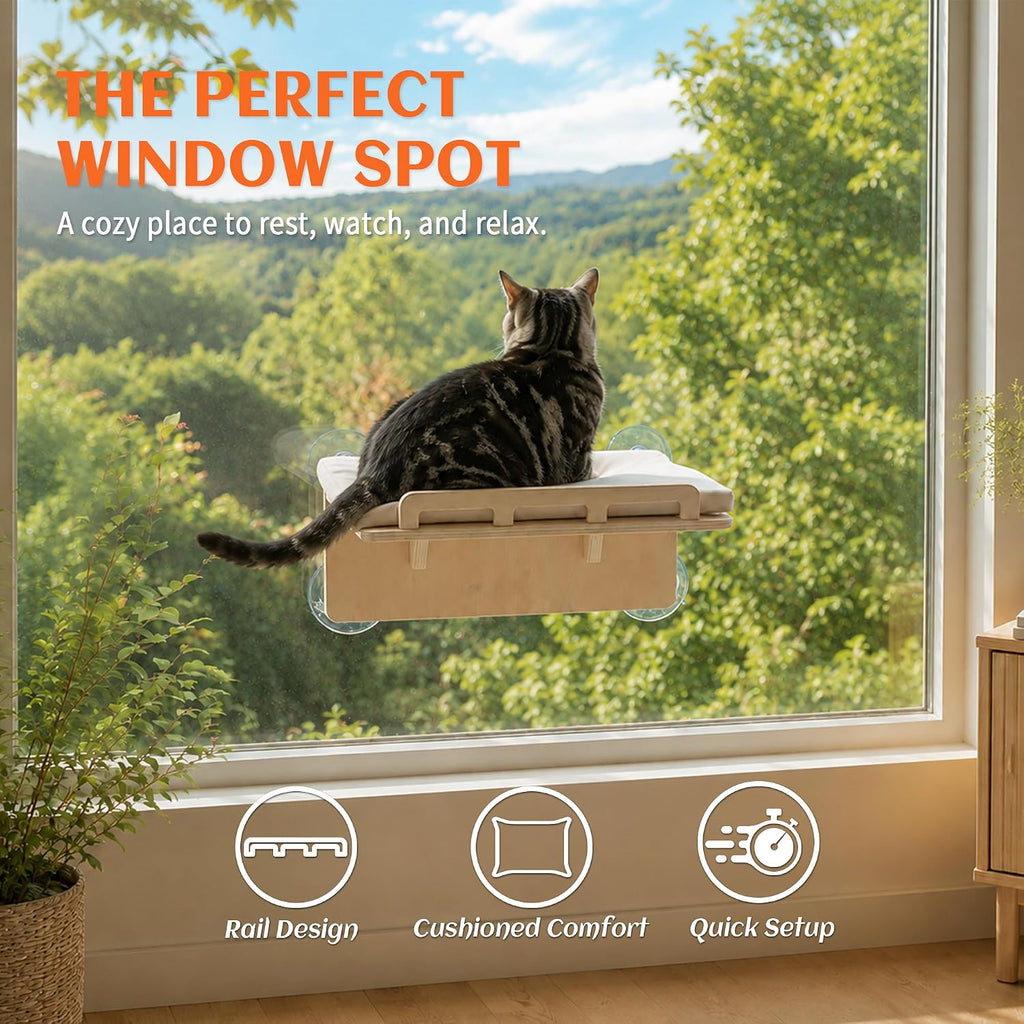 PETKARAY Large Cat Window Shelf and Window Bird Feeder Cat Television